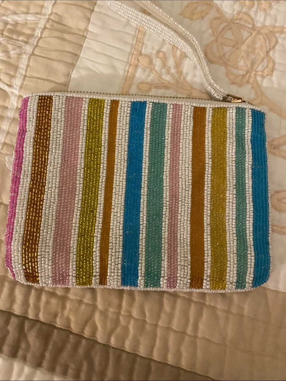 Beaded Multi-Color Bow Wristlet Clutch - White